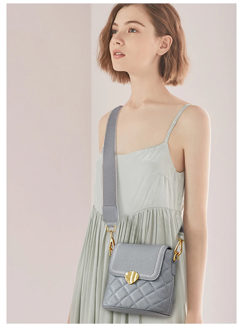 Damentasche aus Leder der obersten Qualität, Lingge-Handtasche, kleine Tasche, breite Leder-Umhängetasche für Damen, schwarze Damentasche, Umhängetasche – Detail 4