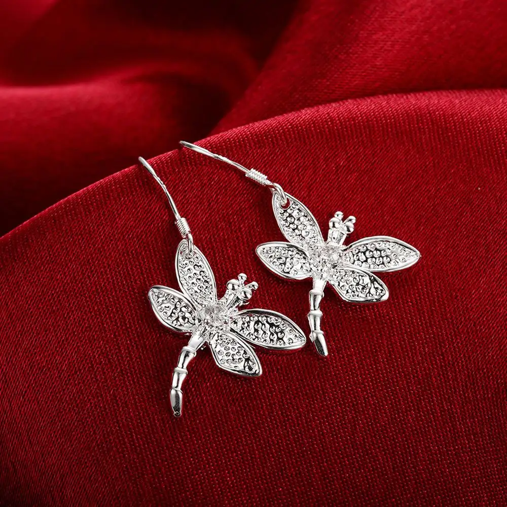 Fashion Party Bruiloft Sieraden Set 925 Sterling Zilver Crystal Dragonfly Hanger Ketting Oorbellen Voor Vrouwen Fijne Kerst Cadeaus