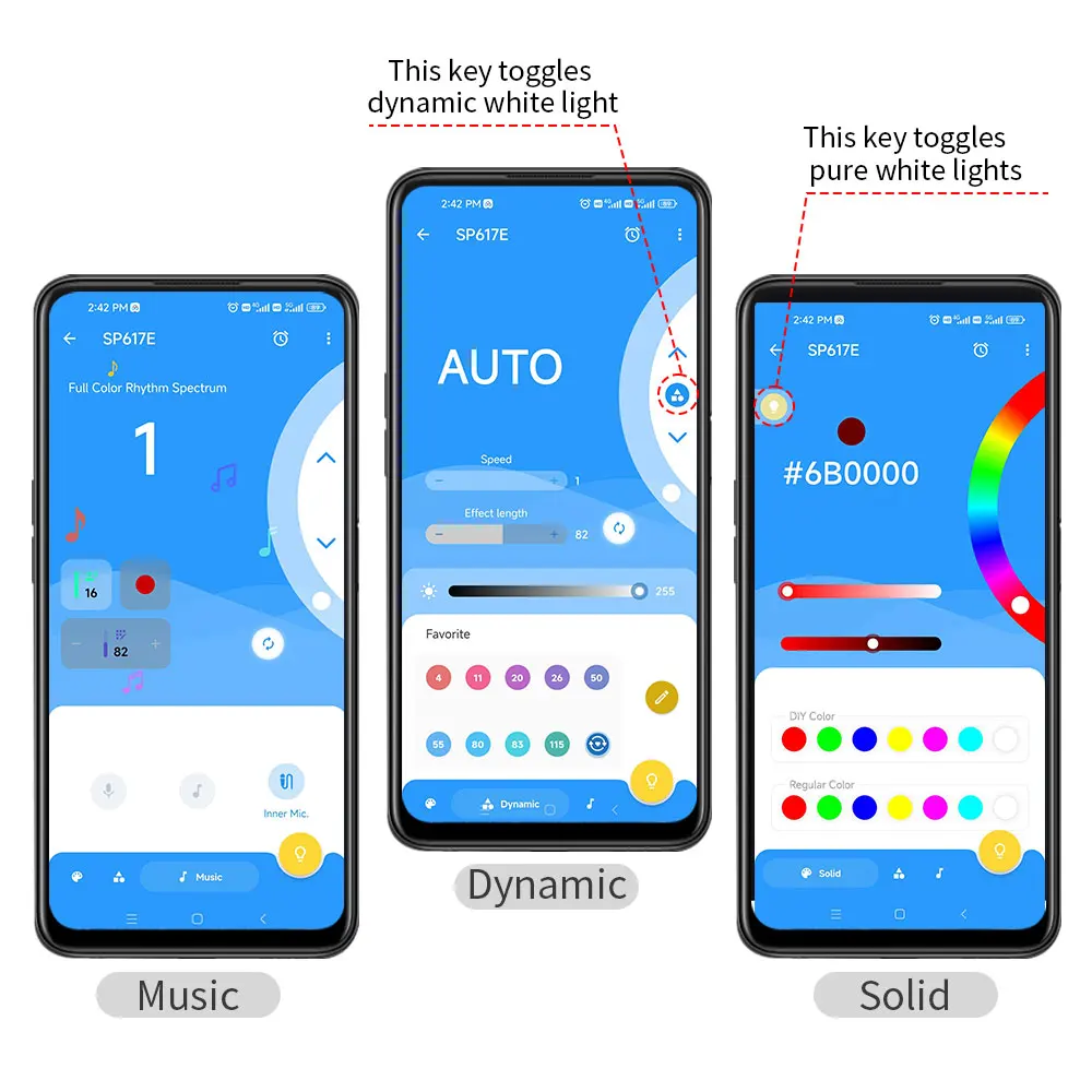 SP617E-SK6812 RGBW 음악 컨트롤러 내장 마이크 WS2814 SM16704 TM1824 LED 스트립 Bluetooth APP 및 IR 원격 제어 DC5-24V