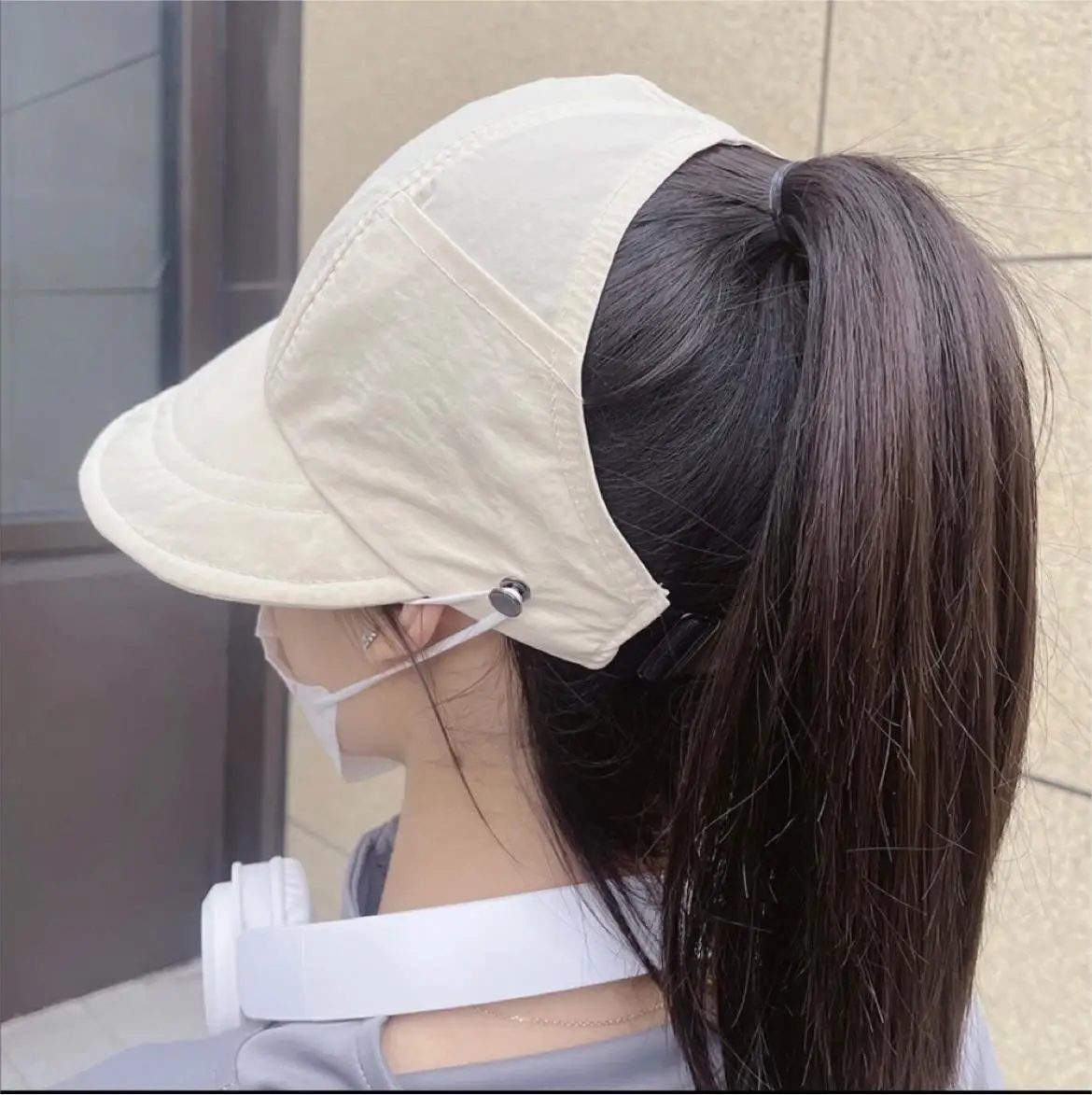 Sonnenhüte für Damen mit breiter Krempe, UV-Schutz, hohler Kopfteil, Sommer-Strandhut, faltbarer Visor, Fischerhüte mit Maskenknopf – Detail 12