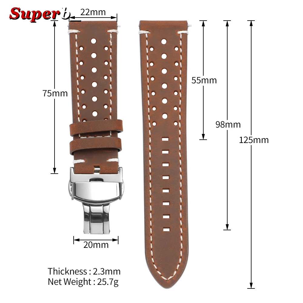 Schnellverschluss Vintage Rennleder-Uhrenarmbänder für Seiko für Rolex 18mm 19mm 20mm 21mm 22mm 24mm Atmungsaktive Poröse Uhrenarmbänder – Detail 1