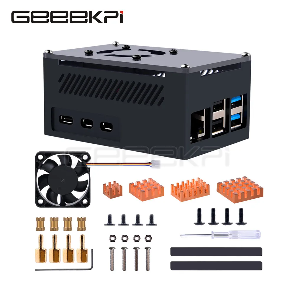 Geeekpi-raspberry pi Case com Ventilador e Dissipador de Cobre Alumínio