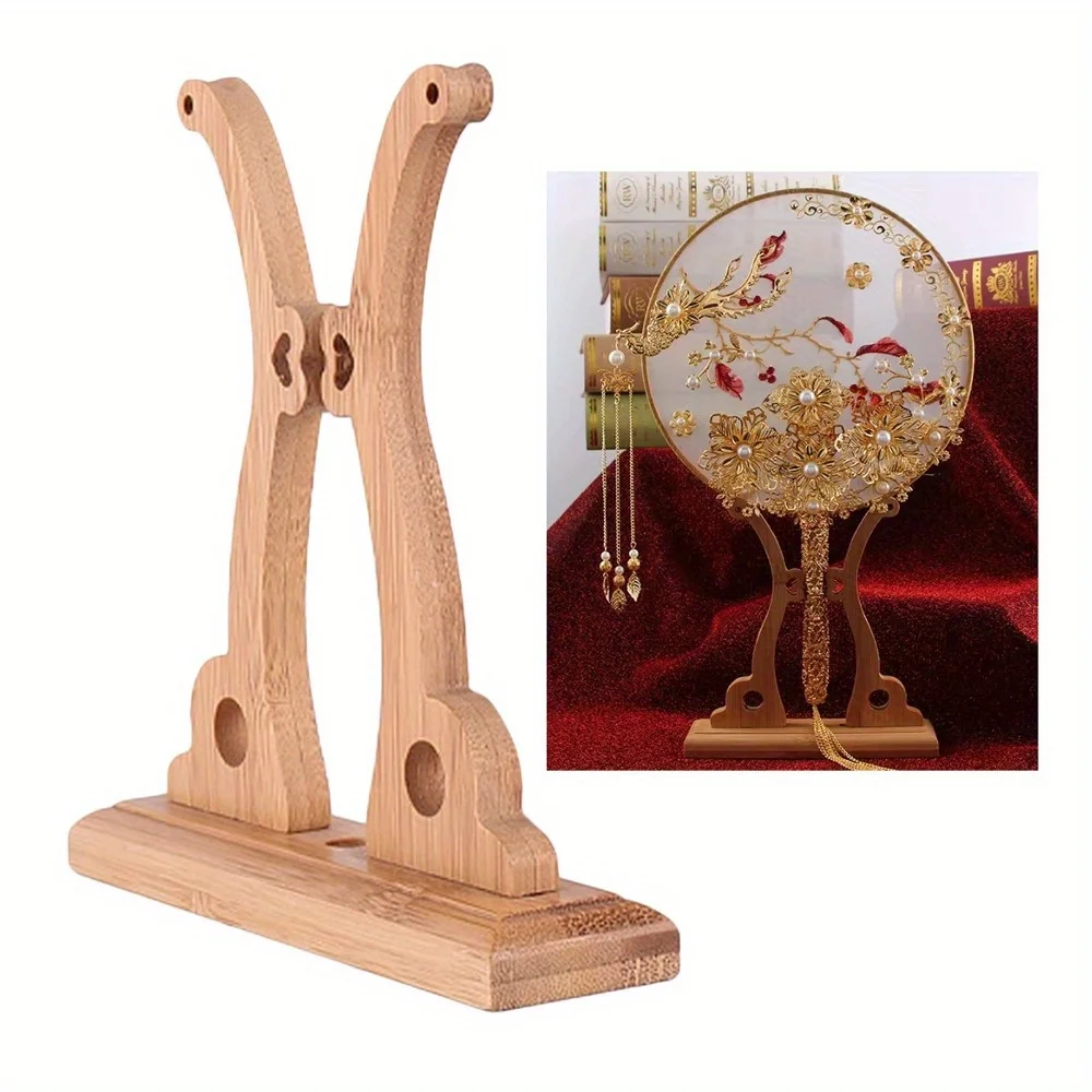 1PC Chinese Craft Hand Wood Fan Stand Display Base Holder Circular Fan Display Room Decor Women Fan Frame Base
