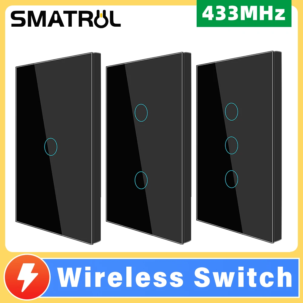 SMATRUL Brazil US 1/2/3 Gang Touch Wireless Switch Light RF 433Mhz Remote Control Smart Home Tempered Glass On Off Lamp ASK