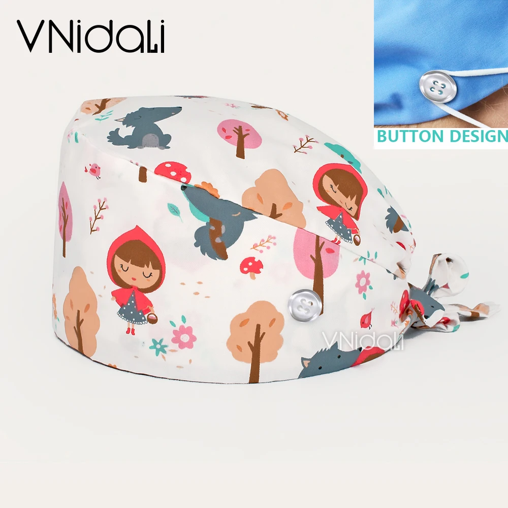 

with button Scrubs Caps Adjustable Cotton Printing Hats High Quality Sweat-absorbent Multicolor Scrubs Hats gorro enfermera