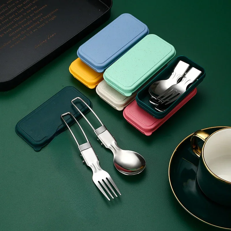 2pcs Camping Tableware Folding Picnic Spoon Spork Tourist Kitchen Outdoor Hiking Trekking Untensils Cookware Camping Cookware