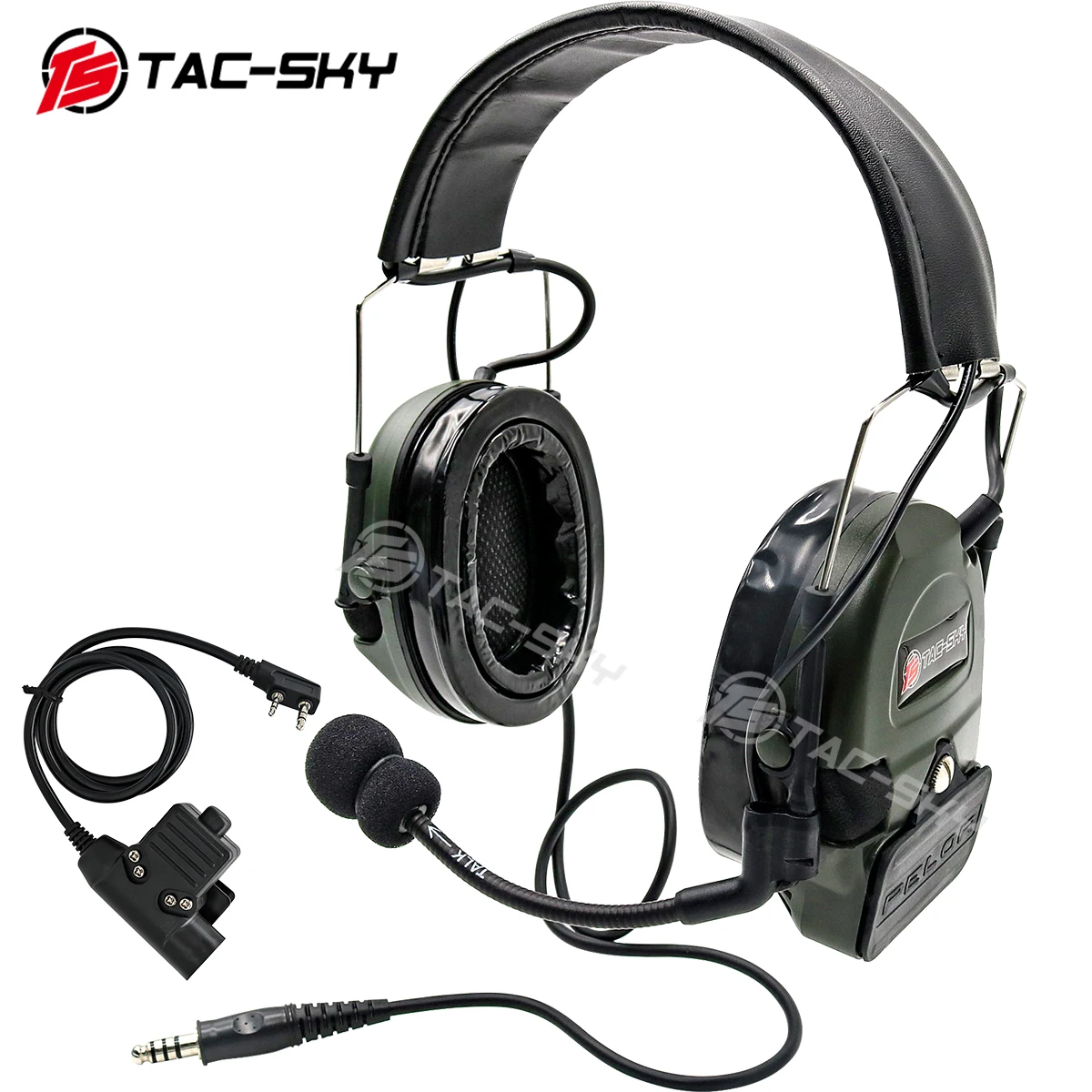 

TS TAC-SKY Silicone Earmuffs Version COMTAC I with Adapter U94 Ptt+ Noise Cancelling Pickup Walkie Talkie Tactical Headphones-FG