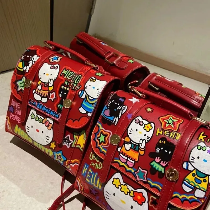 MBTI Hello Kitty Womens Backpack Graffiti Cute Square Vintage Red Harajuku Casual Backpacks Female Fashion Designer Luxury Bag
