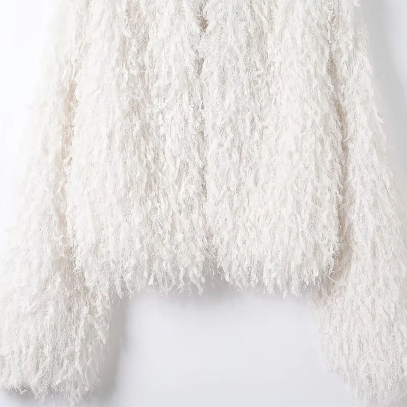 Chic Fashion Feather Decoration Jackets For Women Soft Comfortable Short Coat 2025 Autumn Winter New Casual Street Outerwear