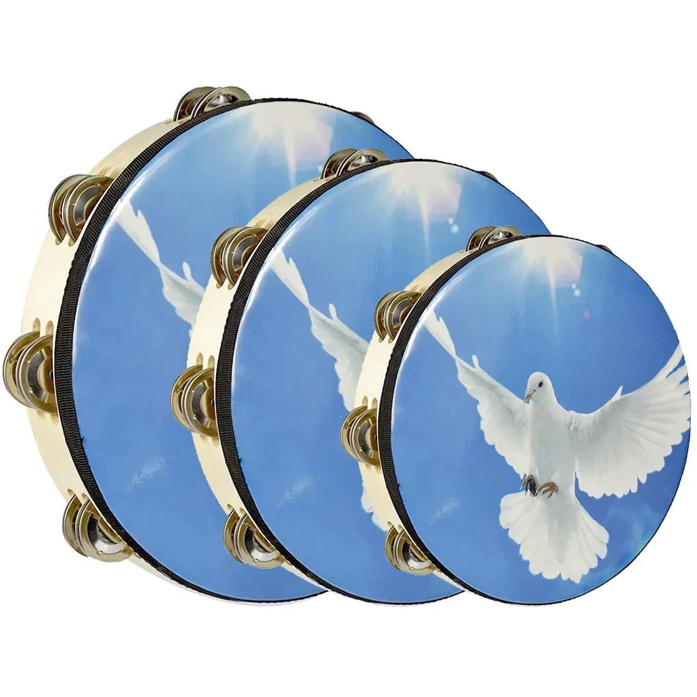 6 inch 8 inch 10 Wood Tambourine Hand Held with Double Row Metal Jingles for KTV Party Church Musical Percussion Instrument