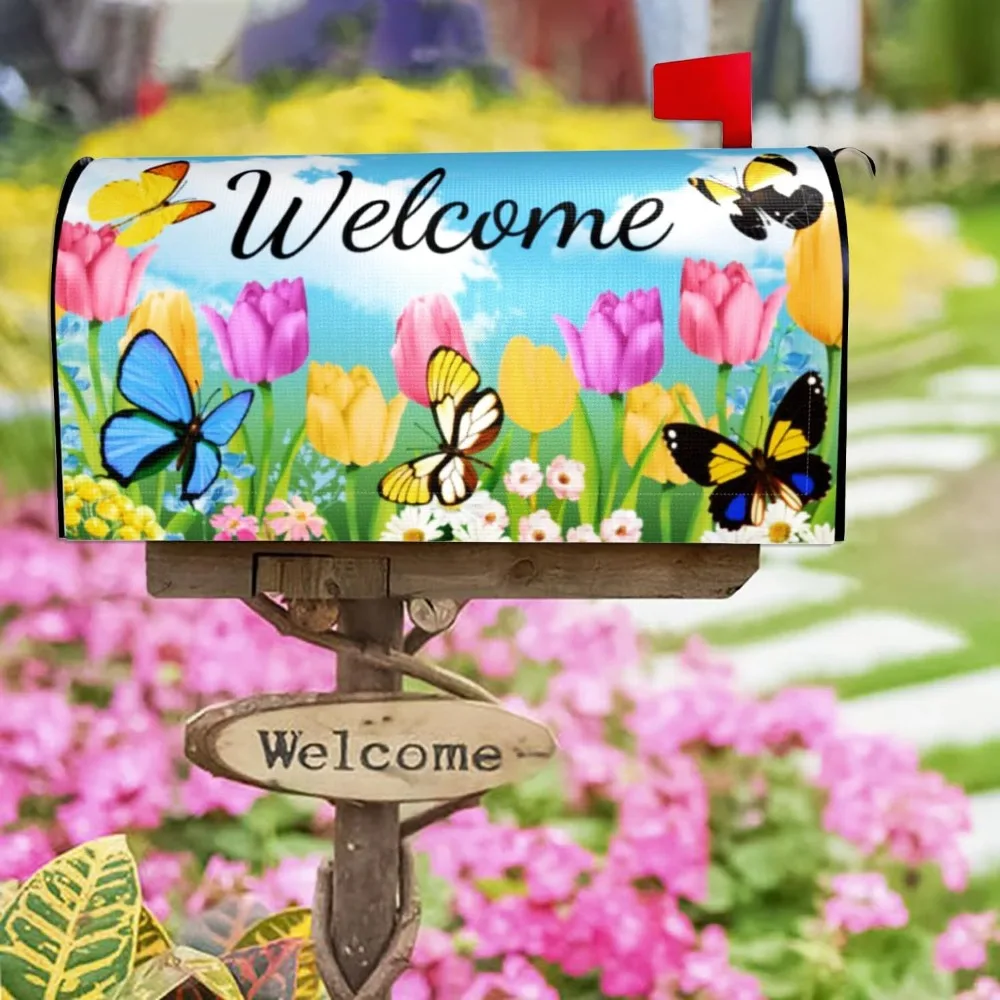 Cute Christmas Snowman Mailbox Cloth Printed Flower Winter Gnomes Mailbox Tube Cover DIY Magnetic Email Cover Garden Decoration
