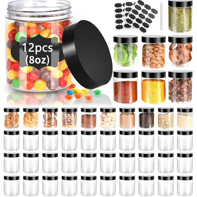 Plastic Jars with Lids 8oz Clear Slime Cosmetics Containers Leakproof Storage Jars, PET Empty Jars with Black Lids for Kitchen Plastic Jars with Lids 8oz Clear Slime Cosmetics Containers Leakproof Storage Jars, PET Empty Jars with Black Lids for Kitchen