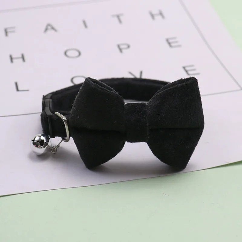 Pet Bowknot Collars Solid Color Adjustable Collars With Bell Cute Cat Collars Kitten Puppy Supplies Tool Pets Accessories