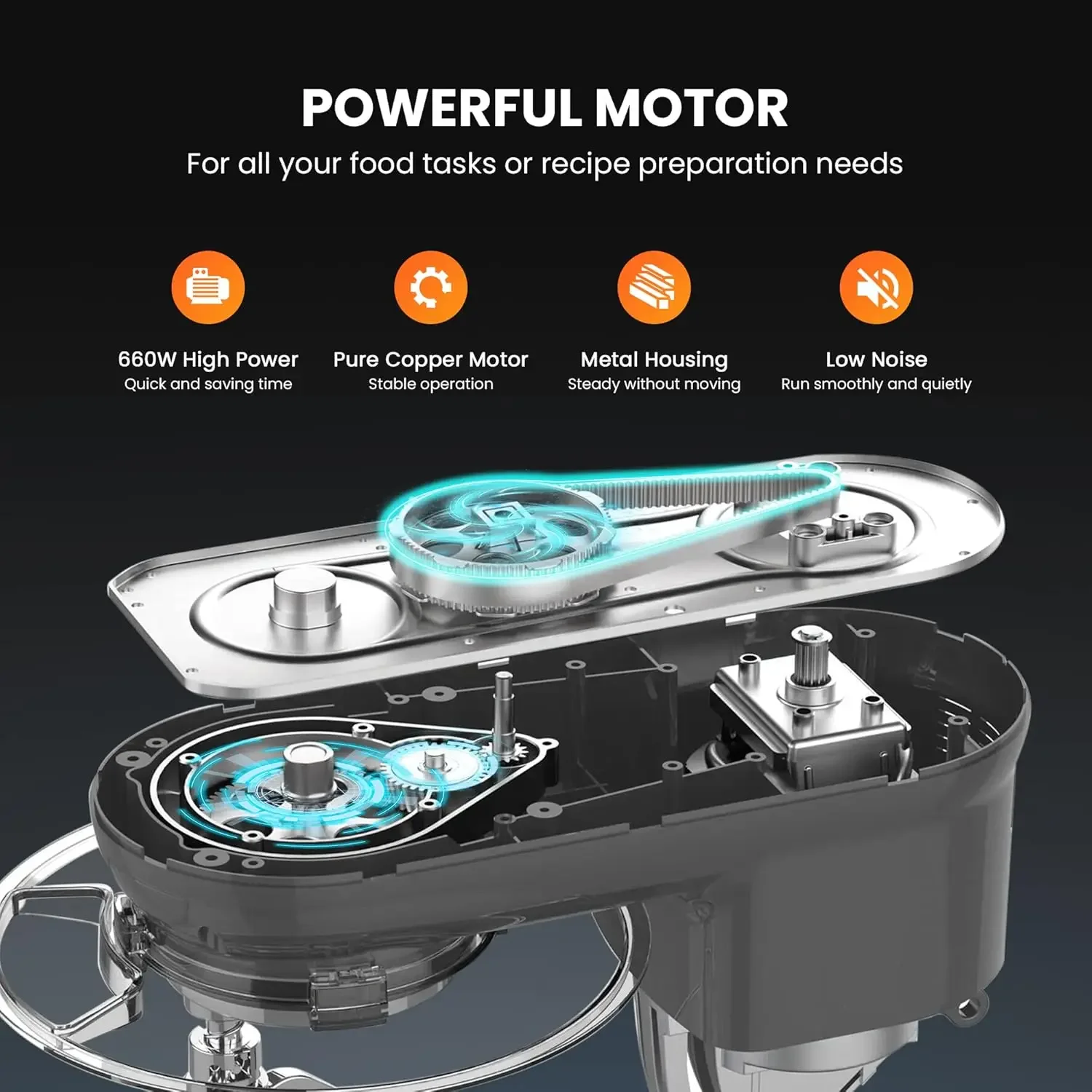 NEW 660W 10 Speed 6 Quart Tilt-Head Kitchen Electric Food Mixer with Beater, Dough Hook, Wire Whip and Egg Separator, Gray 3