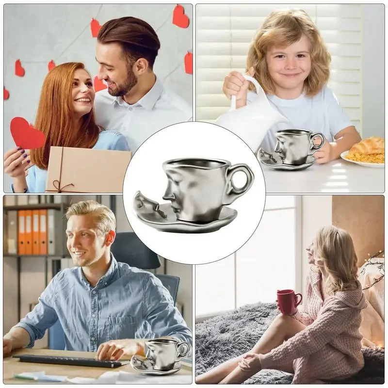 260ml Ceramic Coffee Mug New Metallic Touching Face Creative Ceramic Kiss Beauty Espresso Cup Holiday Drinkware Gifts 1set