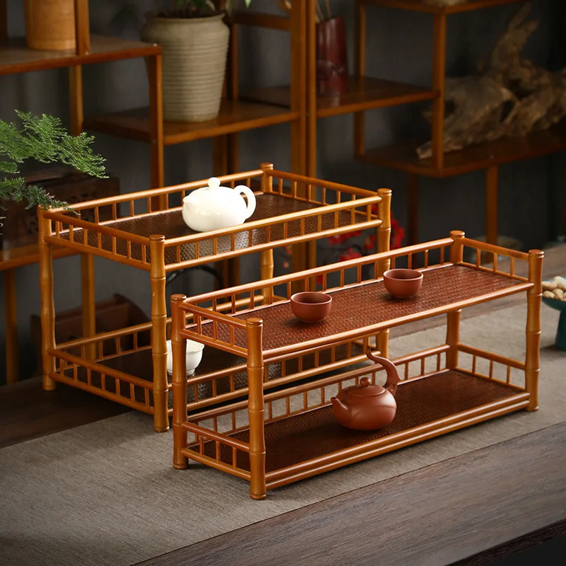 

Manual simple multi-layer mat antique shelf retro play storage shelf tea ceremony accessories bamboo tea shed display stand