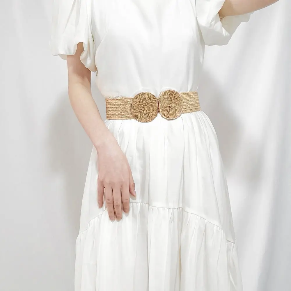 

Straw Belt Fashion Elastic Belt Pastoral Style Belt Adjustable Boho Wide Belt Straw Woven Elastic Belt For Dresses