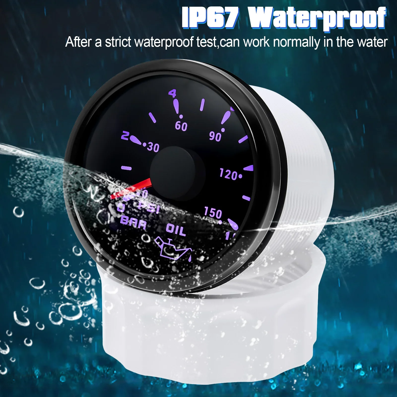 Waterproof IP67 7 Color Light 0~10 Bar Oil Press Meter+Sensor for Auto Car 2\
