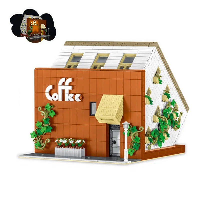 

IN STOCK MOC Creativity 3118pcs Modern City Street View Reverse Coffee House Bricks Blocks Building Construction Model Kids Toys