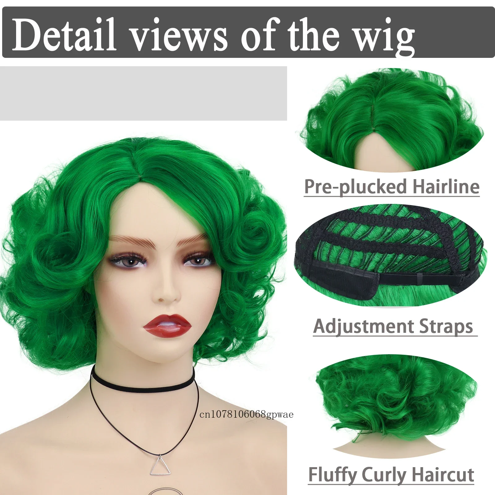 Green Curly Synthetic Hair Short Big Wavy Wigs for Women Heat