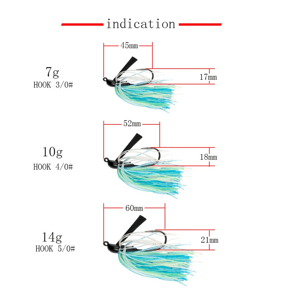 Description Picture 4 of item7g/10g/14g Jig Hook Bait Spinner Baits Weedless Chatterbait Fishing Lure Buzzbait Wobbler for Bass Pike Walleye Fish Swimbaits