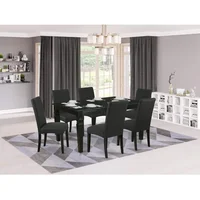 7 Piece Set Consist of a Rectangle Dining Room Table with Butterfly Leaf and 6 Black Color 1
