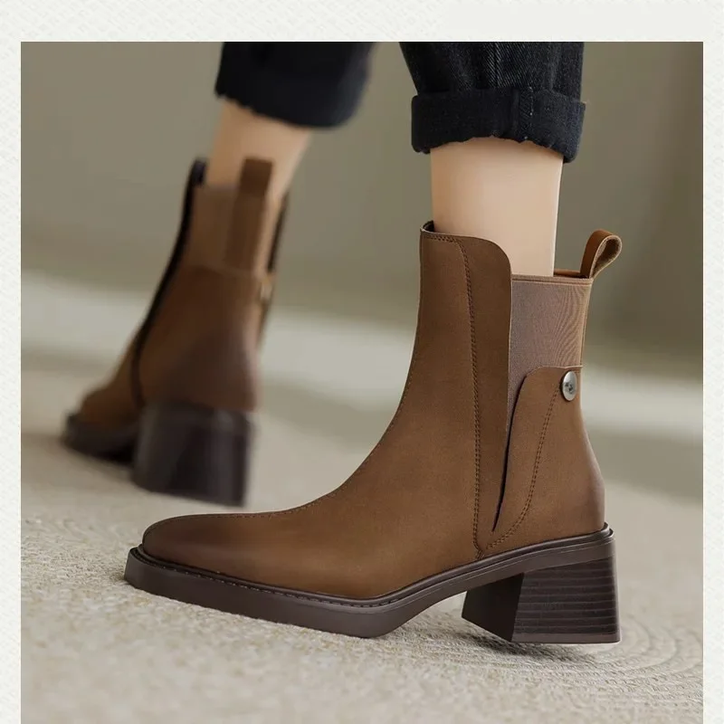 

Women Platform Ankle Chelsea Boots Ladies 2023 Autumn New Trend Mid Heels Platform Square Toe Motorcycle Gladiator Goth Botas