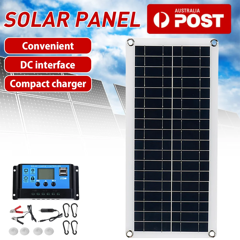 30W Watt Solar Panel Trickle Charger 18V Battery PWM Controller for RV Boat Car