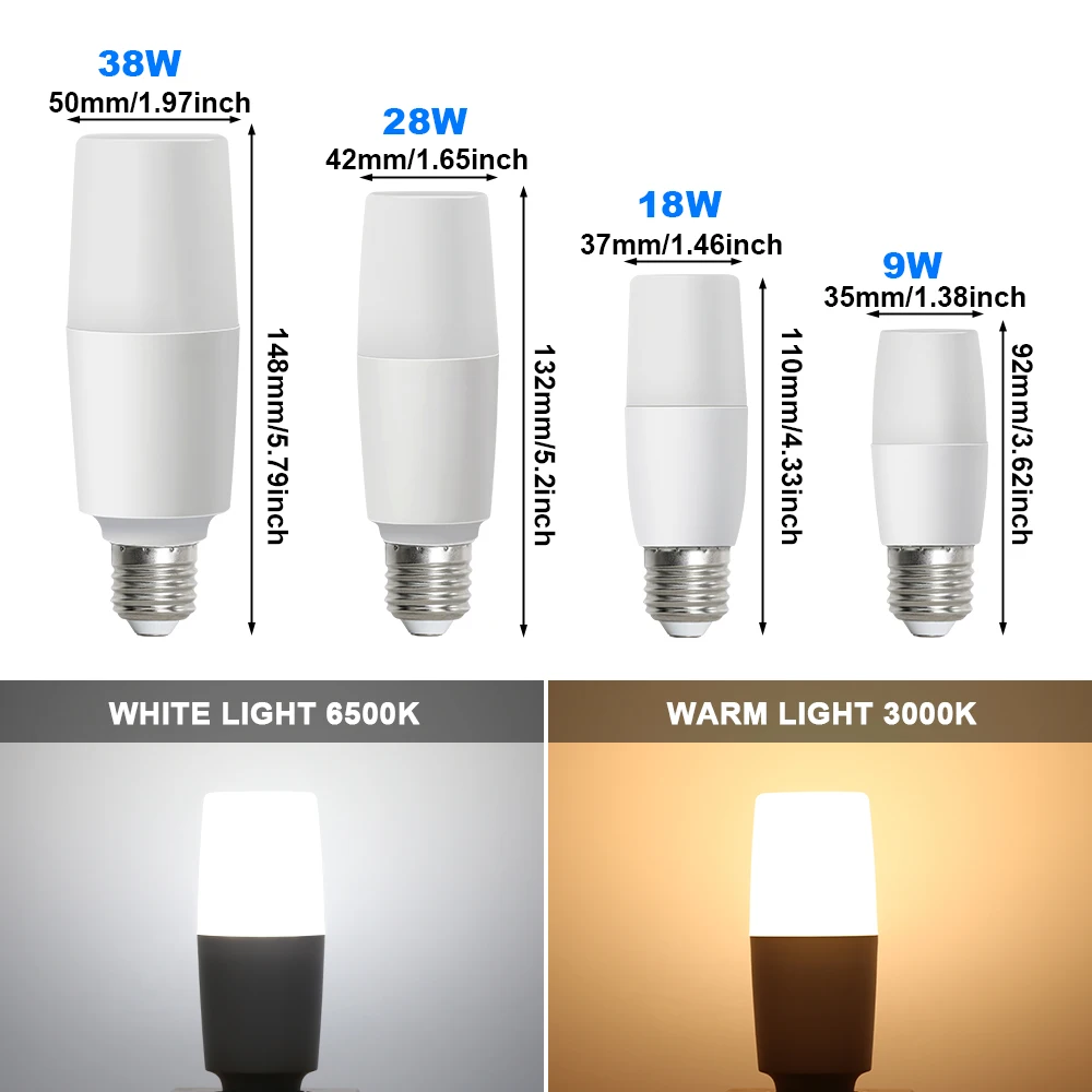 LED 전구 E27 에너지 절약 램프 AC 220V 9W 18W 28W 38W 가정용 실내 램프 LED 조명 봄빌라 스포트라이트 조명 램프