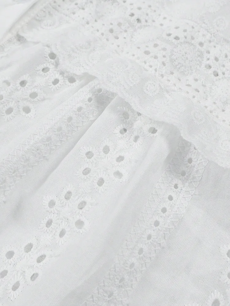 Ausgehöhlte Weiße Blusen für Damen Frühling/Sommer 2026 mit Stickerei, Langarm-Basis-Shirts, Lässige Baumwoll-Oberteile – Detail 11