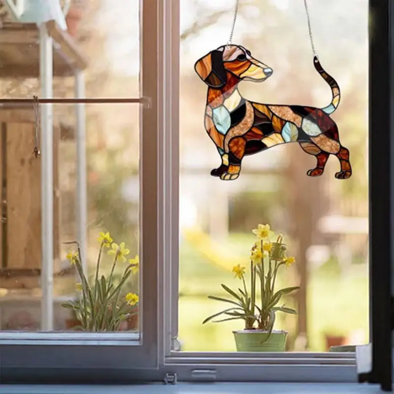 Dachshund Window Hanging Dachshund Stained Glass Light Catcher Window Decoration with Hanging Chain Acrylic Pendant sun catcher sun catchers window ornament