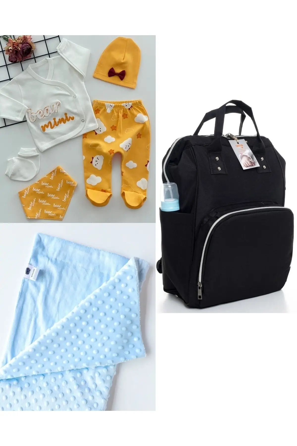 

Functional Mother Baby Care Backpack, 100% Cotton Hospital Outlet And Chickpea Blanket Set Cotton Yellow