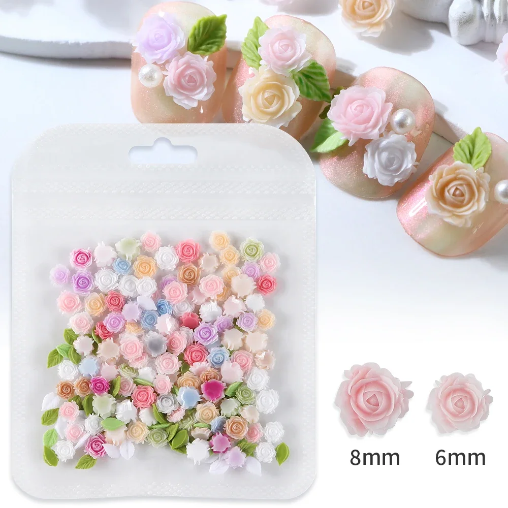 100 개/가방 혼합 장미 꽃 수지 아트 장식 3D 매력 액세서리 에폭시 실리콘 몰드 필링 DIY 공예 보석 만들기
