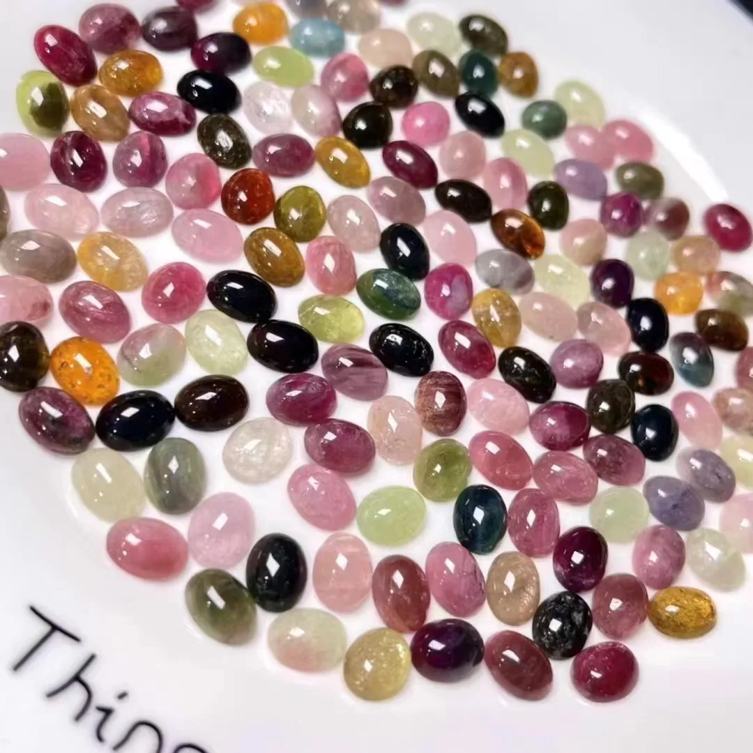 Wholesale 20pcs/lot Mixed Natural  Multi Tourmaline Bead Cabochon 3x5mm 5x7mm 6x8mm Oval Gemstone Ring Face for Jewelry DIY