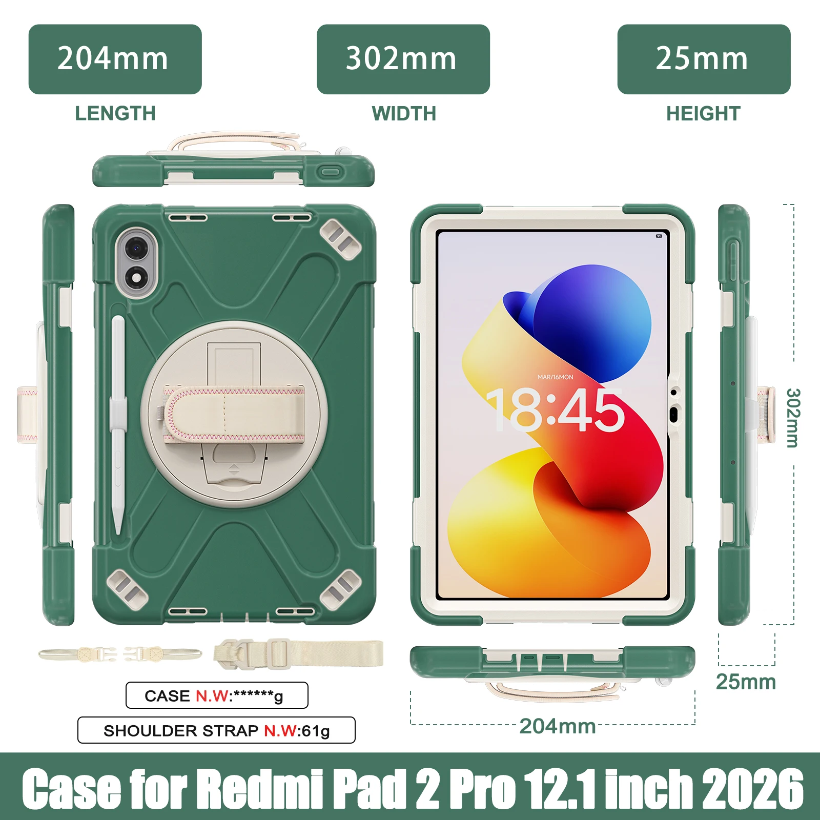 Rotating Armor Tablet Case with Kids Wristband Stand