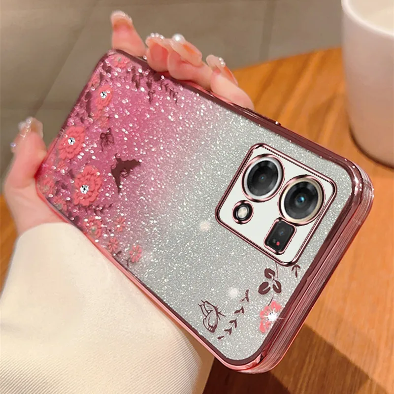 Custodia Per Telefono Con Fiore A Farfalla Glitterata Di Lusso Per Oppo Reno 5 Lite Reno6 Lite Reno 7 4G 5G Reno8T Cover Per Oppo Realme C55 C35 C21