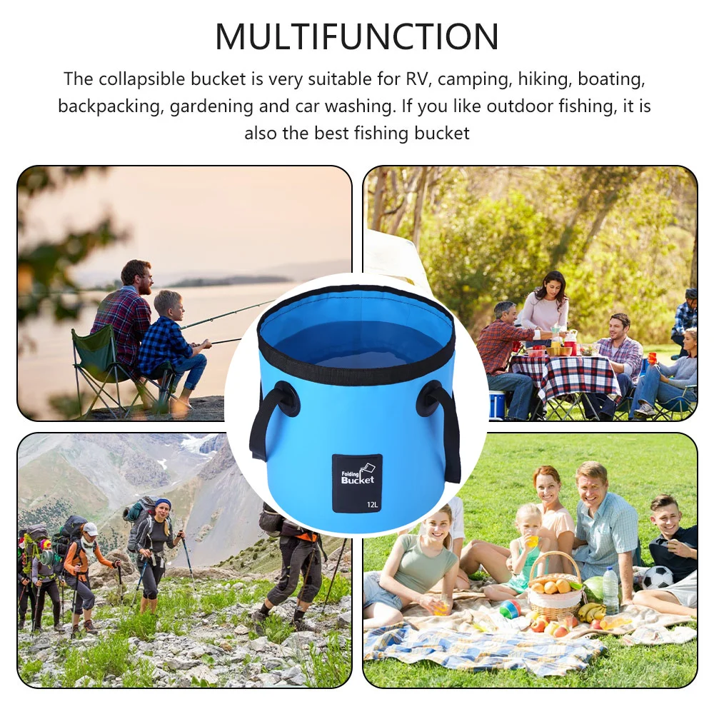 12L Waterproof Folding Bucket Portable Outdoor Travel Folding Multifunctional Car Wash Fishing Camping Fold Water Storage Bucket