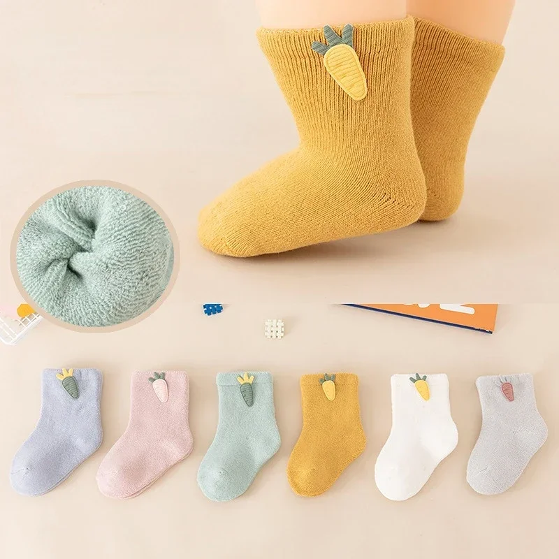 

2023 New Winter Children's Cartoon Baby Socks Newborn Short Tube Cute Baby Socks Radish Baby Wool Circle Thickened Cotton Socks