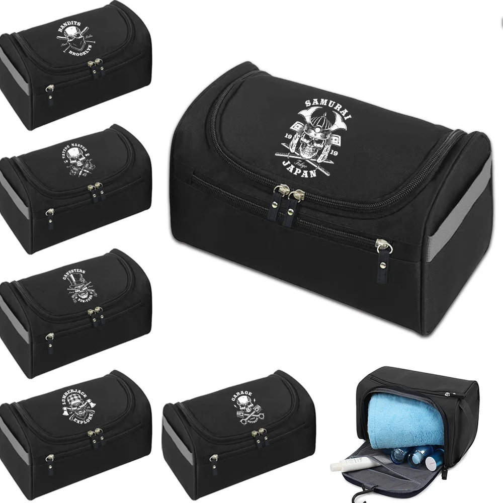 

2023 Unisex MakeUp Wash Pouch Women's Travel Toiletries Bag Organizer Skull Print Hook Up Cosmetic Bags Men Handbag Make Up Case