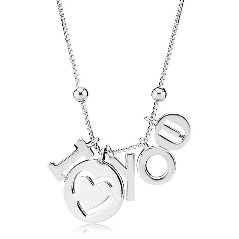

Original Moments I Love You Letter With Beaded Chain Link Necklace For Women 925 Sterling Silver Necklace Fashion Jewelry