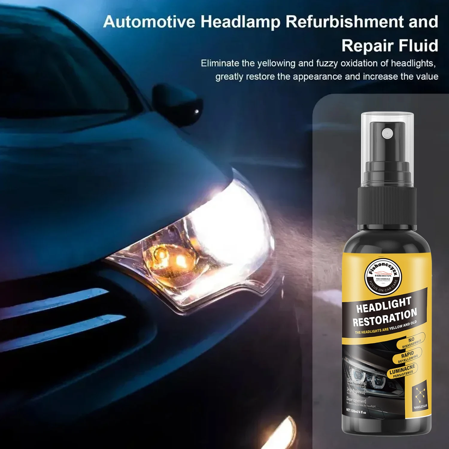 Auto-Scheinwerfer-Beschichtungsspray, Flüssiger Scheinwerferreiniger und -Restaurator, UV-beständig, Langlebiges Scheinwerfer-Beschichtungsspray für Auto und SUV – Detail 3