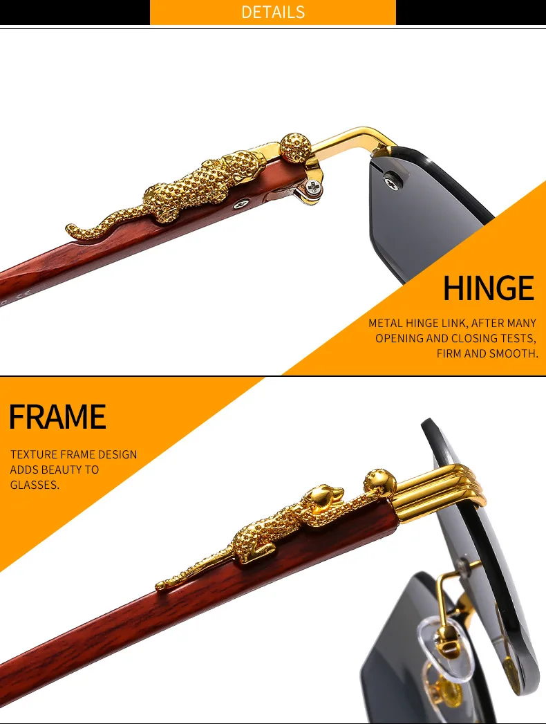Hexagonal Sunglasses Men Women With Leopard Wooden Frame Gradient_voghion.com