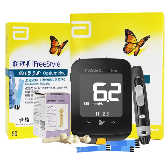Abbott Freestyle para medir la glucosa para Diabetes glucometro medidor  azucar en sangre de glucosa y cetona en sangre 100 tir - AliExpress