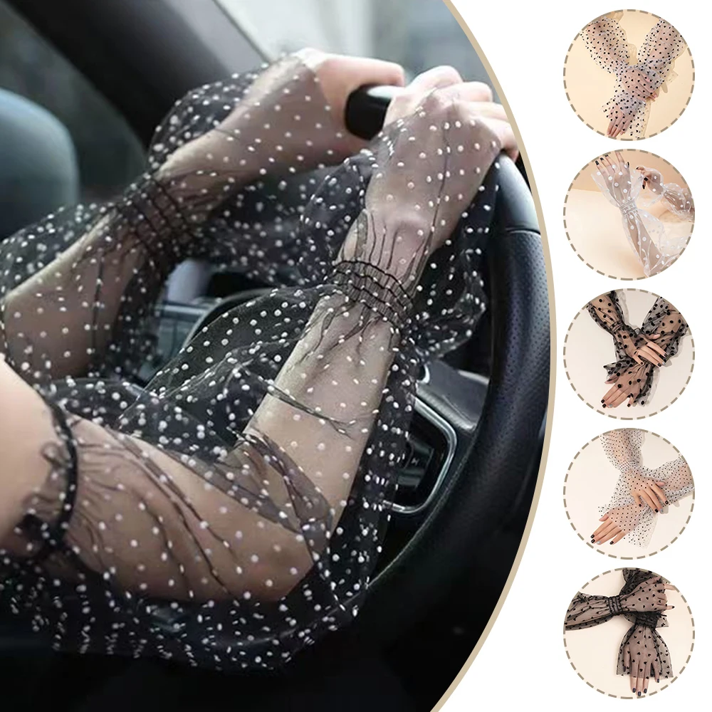 

New Sunscreen Arm Sleeves For Women Summer Mesh Lace UV Sun Protection Cuff Dot Heart Driving Gloves Outdoor Cool Oversleeves