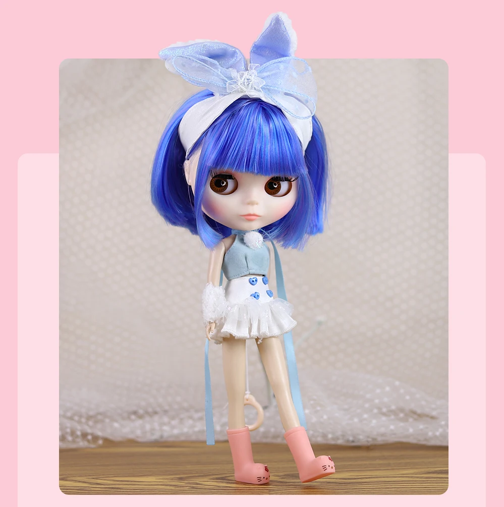 Nevaeh - Premium Custom Neo Blythe Muñeca con cabello azul, piel blanca y cara linda mate 1