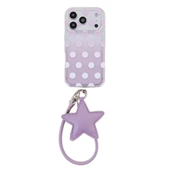 Gradient Purple Wave Dot Matte Shockproof Protective Phone Case for iPhone 18 (Case With Lanyard)