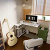L Shaped Computer Desk with Reversible Side Storage Shelves, Small Corner Desk for Small Space Home Office, PC Desk for Bedroom 2
