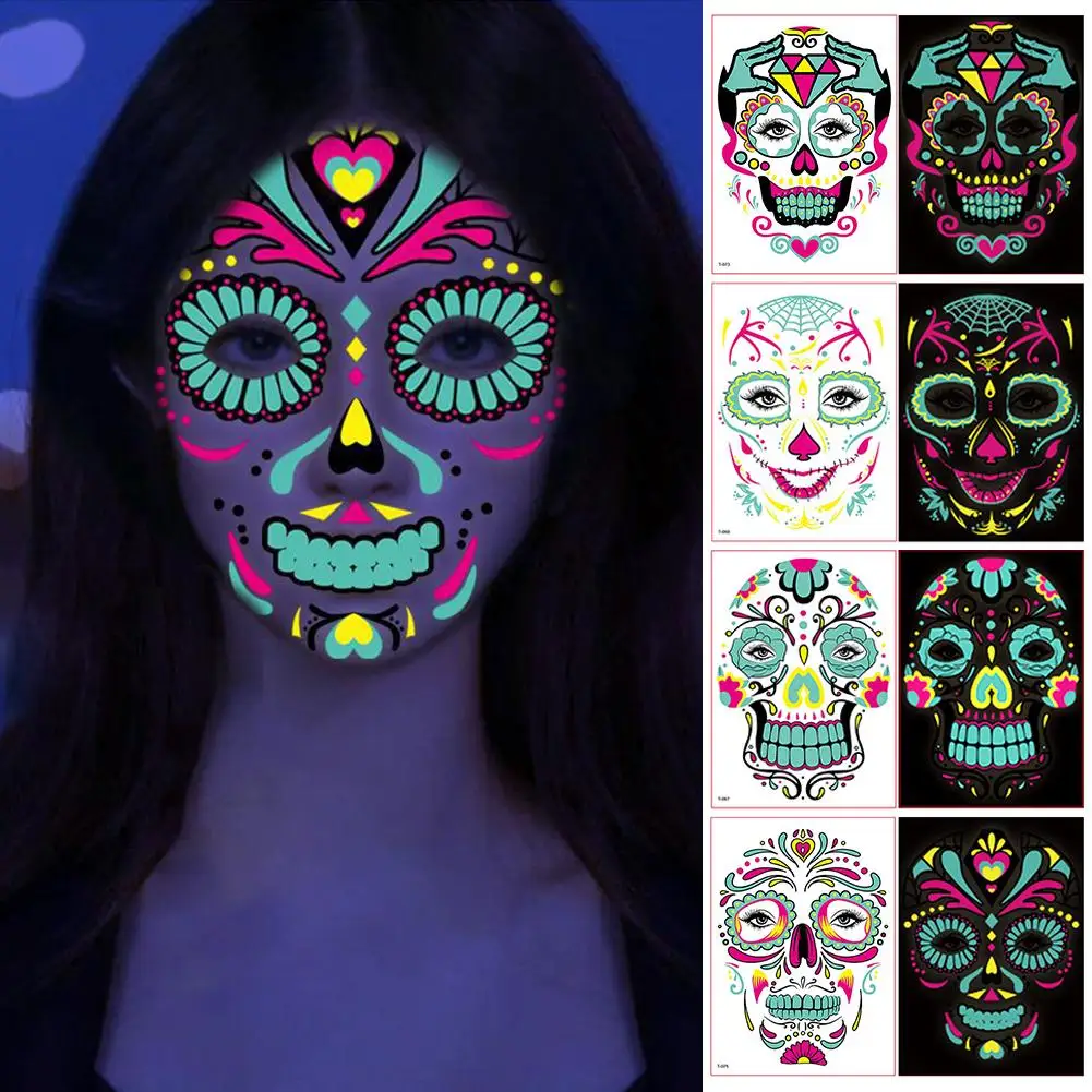 

Fluorescent Halloween Face Tattoo Sticker Day of the Face Beauty Waterproof Dead Makeup Stickers Cosmetics Disposable Cool M8J8