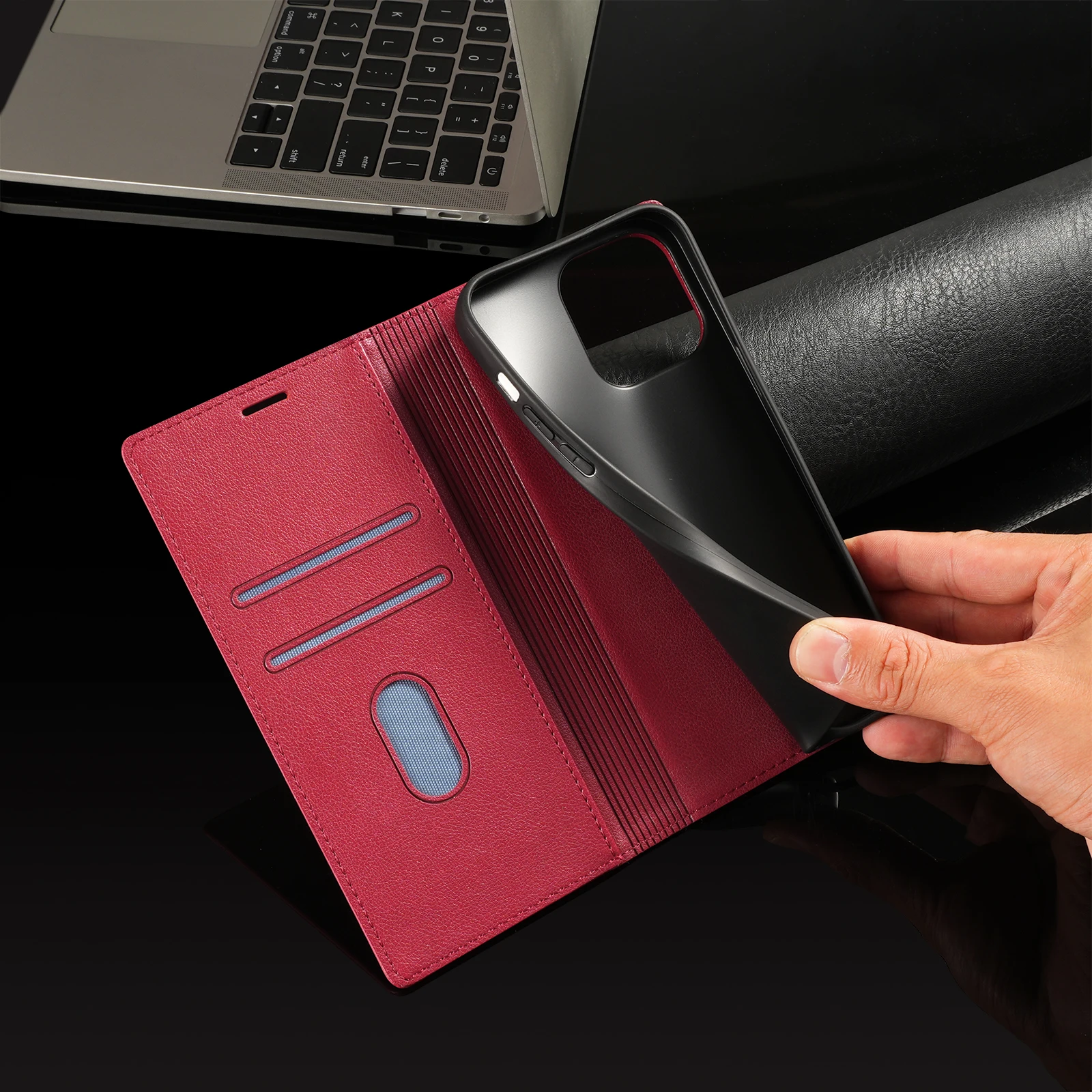 Sleek Magnetic Leather Flip Wallet Case with Kickstand