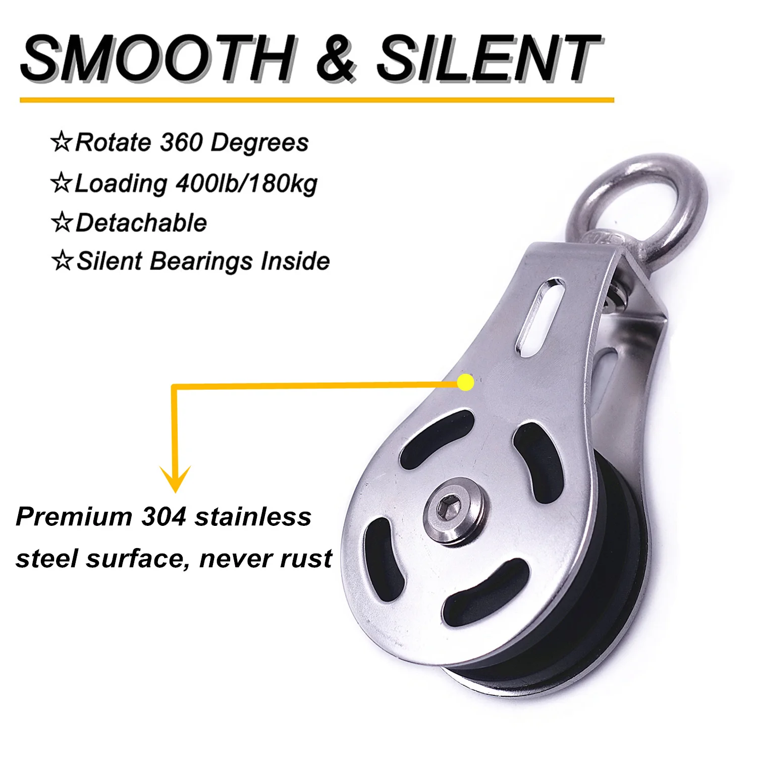 Fitness Cable Pulley Silent 360 Degree Rotation Stainless Steel Surface Smooth Durable Attachment for DIY Home Gym